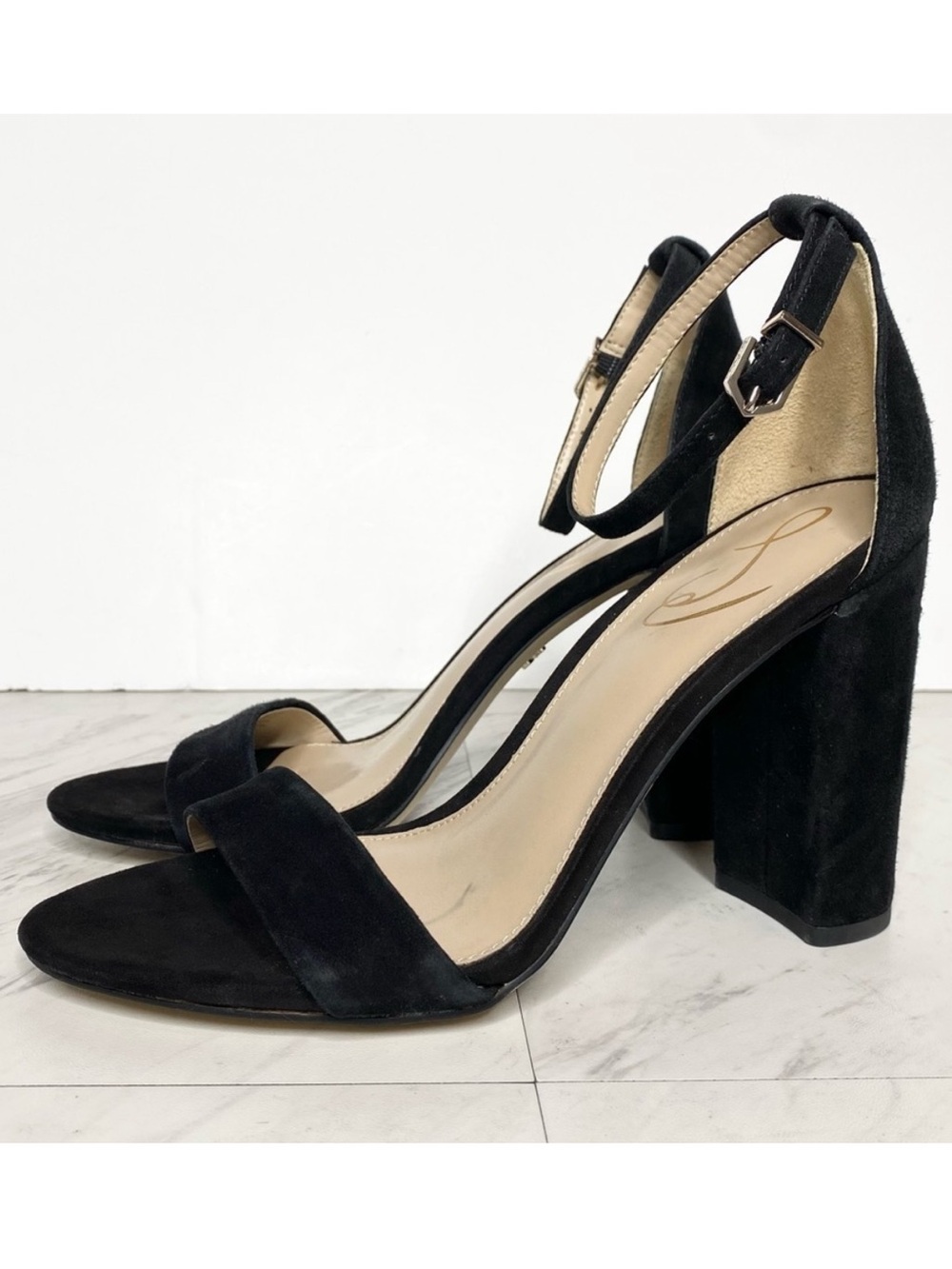Sam Edelman Yaro Block Black Suede Heel Sandal 7 1/2 W